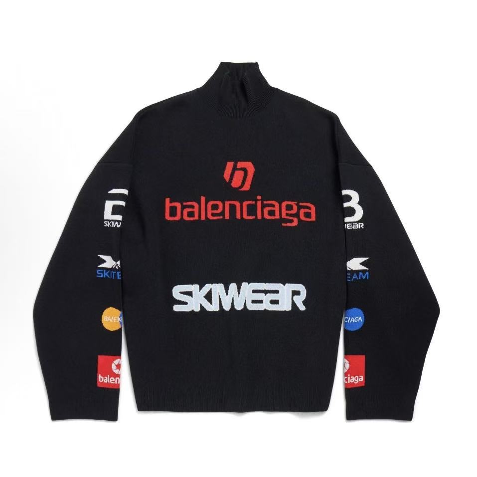 발렌시아가 스키 컬렉션 로고 자카드 터틀넥 니트 블랙  (X공장)