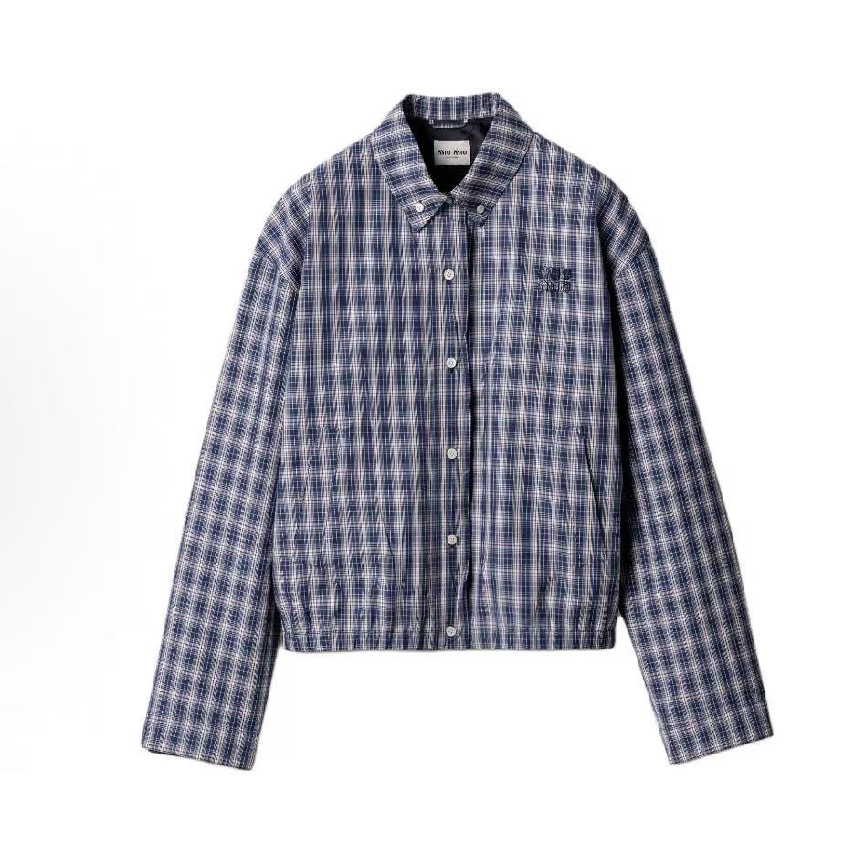 미우미우 패치 자수 체크 버튼 자켓  (X공장)