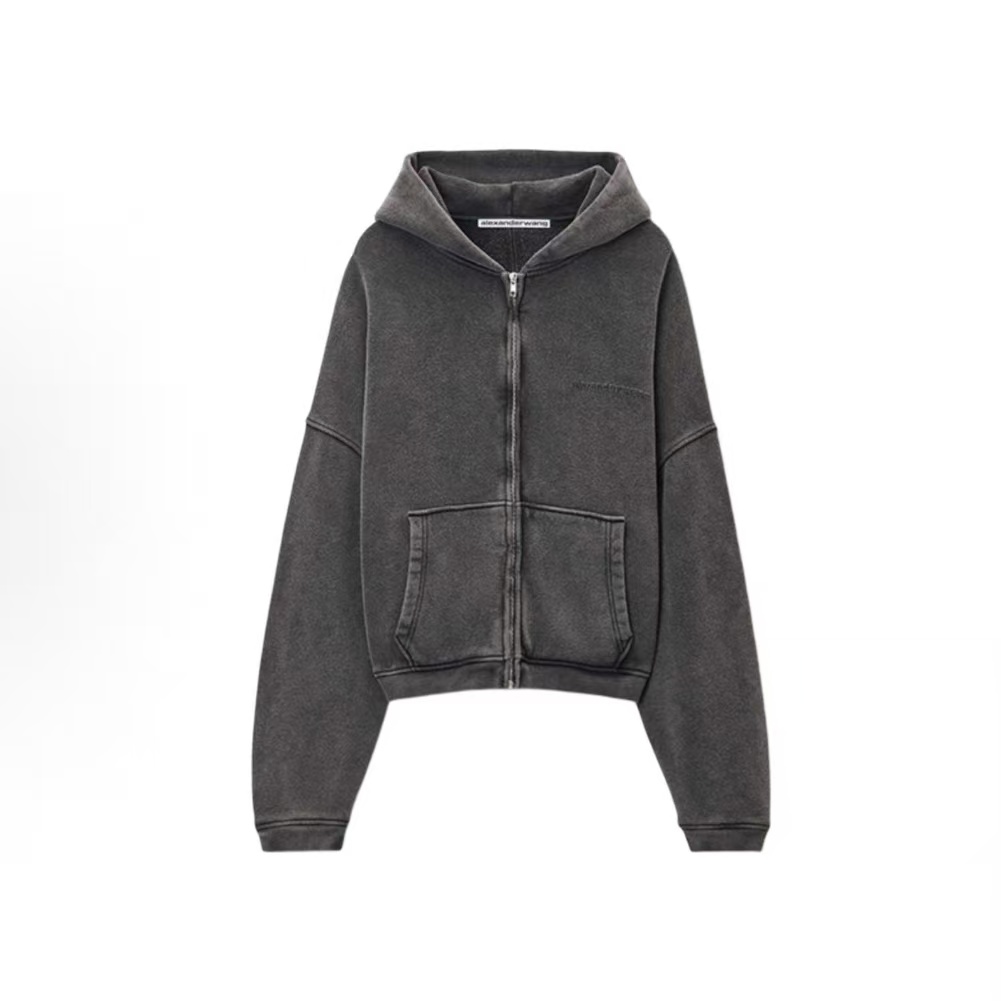 알렉산더왕 SS25 테리 코튼 워시드 로고 프린트 후드 집업 오버핏 긴팔 맨투맨