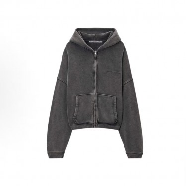 알렉산더왕 SS25 테리 코튼 워시드 로고 프린트 후드 집업 오버핏 긴팔 맨투맨