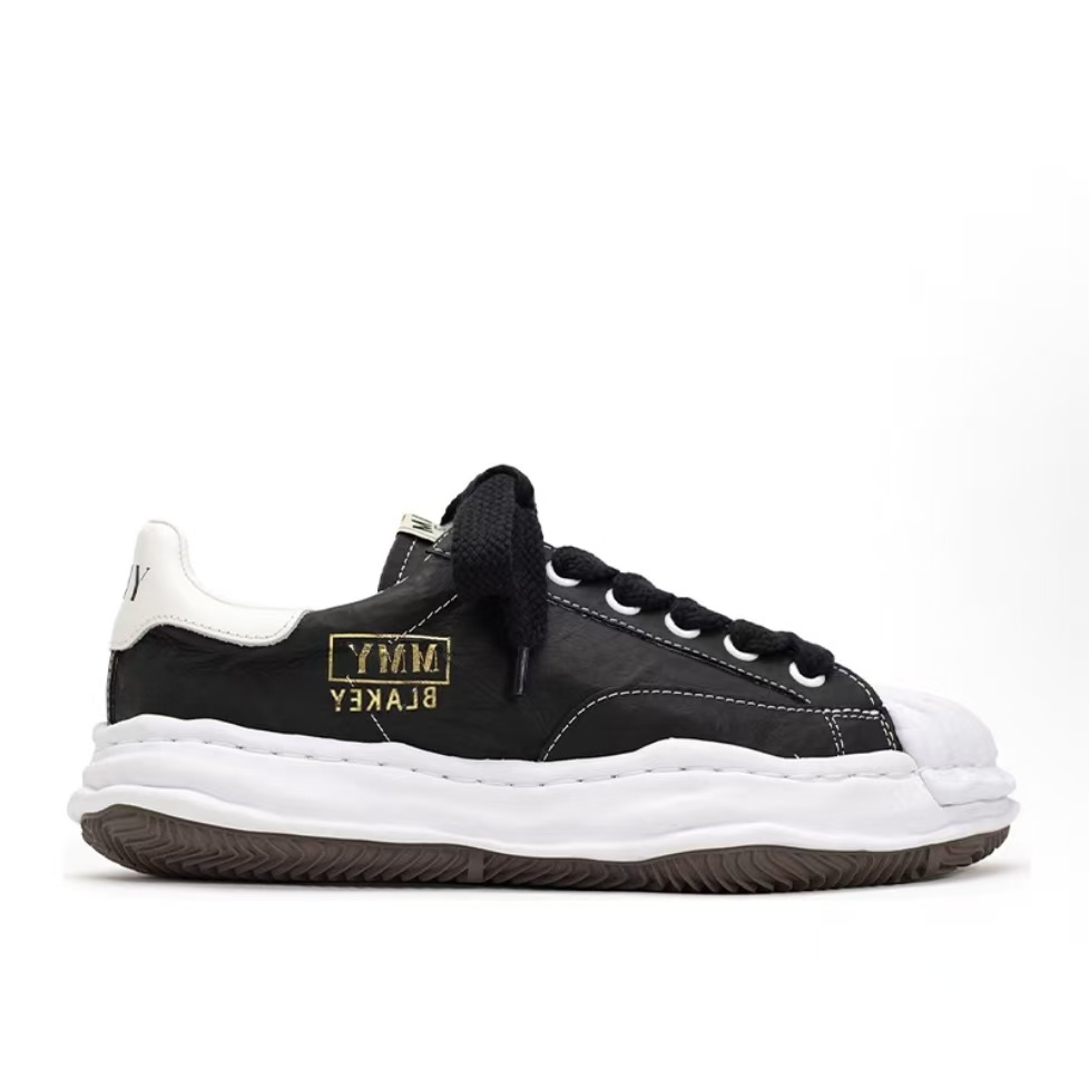 메종 미하라 야스히로 Blakey 가죽 로고 레이스업 스니커즈 블랙