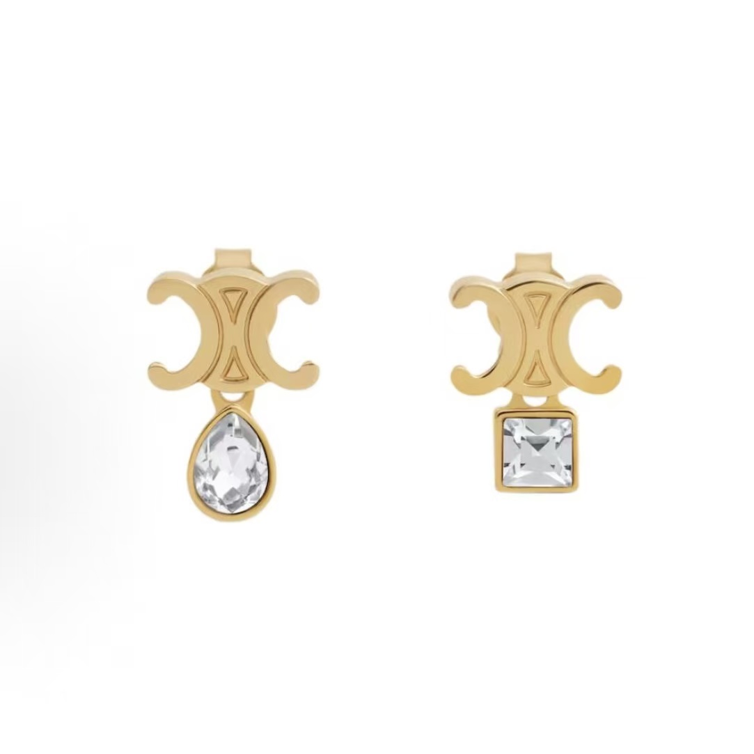 셀린느 브랜드 로고 브라스 이어링 여성 골드