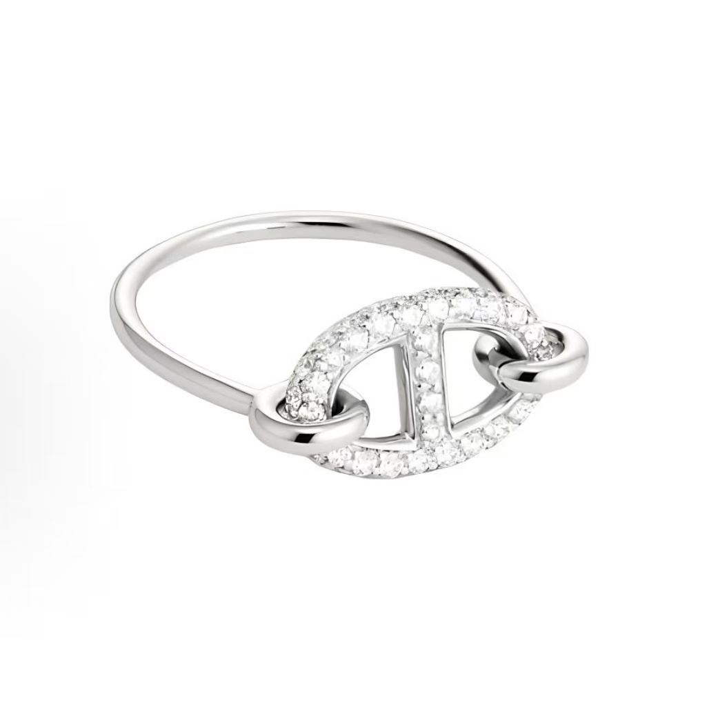 에르메스 뉴 파랑돌 로고 다이아몬드 링 여성 실버