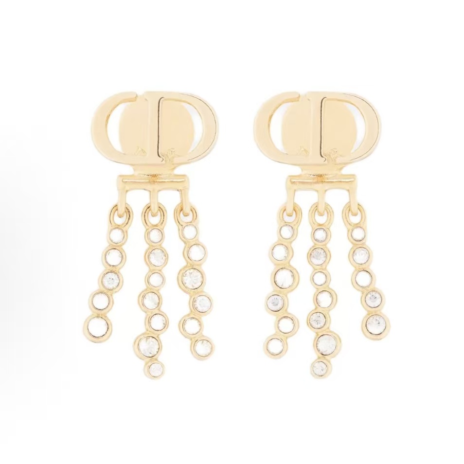 디올 CD 시그니처 크리스탈 이어링 여성용 골드