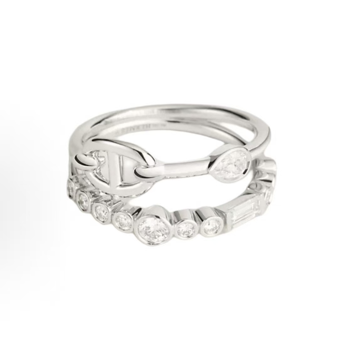 에르메스 알파벳 로고 18K 화이트골드 링 남녀공용 커플링