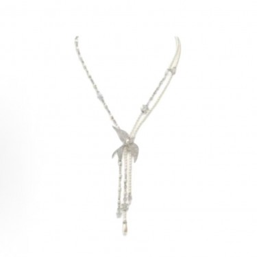 샤넬 25S 봄여름 플라잉버드 디자인 글라스 진주 목걸이 남여공용 실버