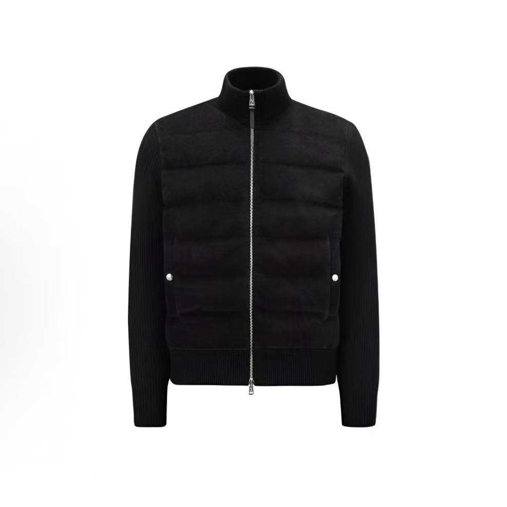 몽클레르 솔리드 니트 하이넥 지퍼 긴팔 다운 재킷 남성용 블랙 (탑몽X)