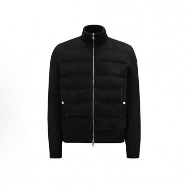 몽클레르 솔리드 니트 하이넥 지퍼 긴팔 다운 재킷 남성용 블랙 (탑몽X)