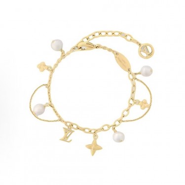 루이비통 플라워 모티프 메탈 레진 비즈 브레이슬릿 여자 골드