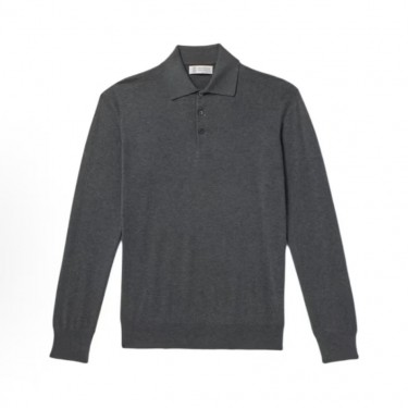 브루넬로 쿠치넬리 솔리드 라운드넥 직통 긴팔 폴로셔츠 남성용 그레이 (B+공장)