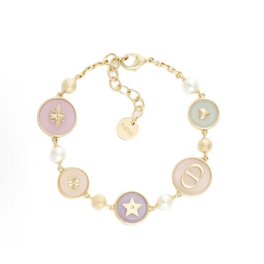 디올브랜드 로고 배지 장식 레진 커플 브레이슬릿