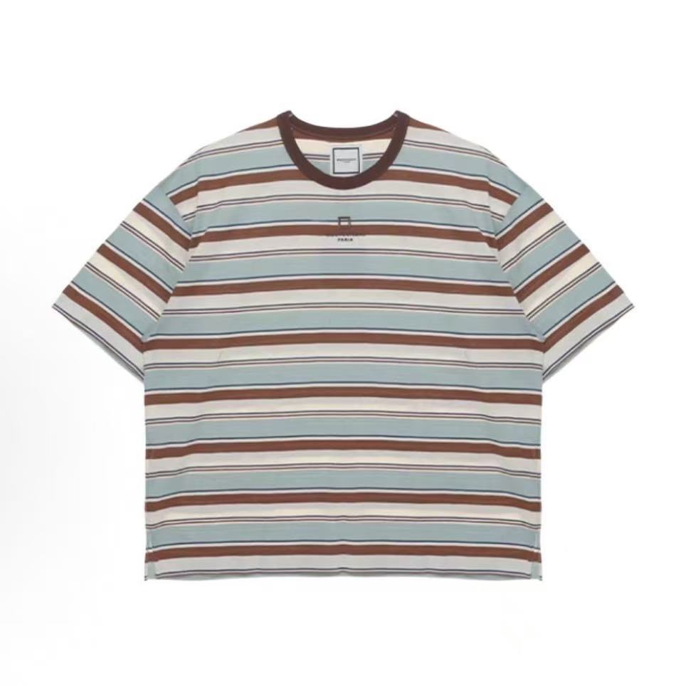 WOOYOUNGMI SS25 스트라이프 컴포트 미니멀 라운드넥 반소매 티셔츠 남성용 멀티컬러