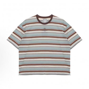 WOOYOUNGMI SS25 스트라이프 컴포트 미니멀 라운드넥 반소매 티셔츠 남성용 멀티컬러