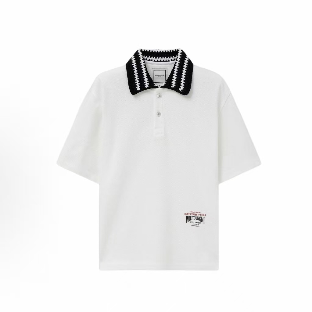 우영미 솔리드 레터 반팔 폴로셔츠 남성용 화이트