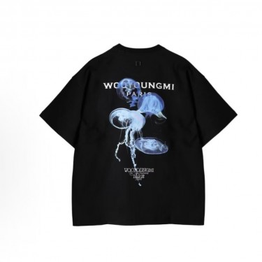 우영미 해파리 레터 프린트 라운드넥 반팔 티셔츠 남성용