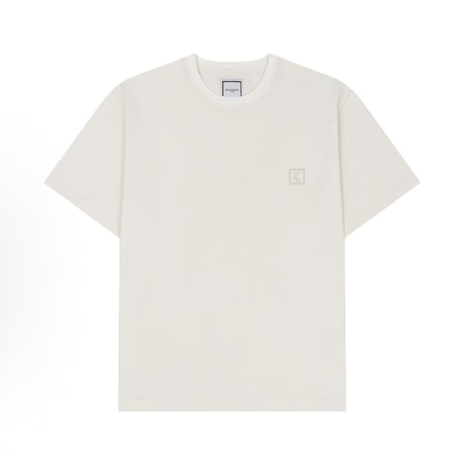 우영미 SS23 플로럴 라운드넥 반팔 티셔츠 남성용 아이보리