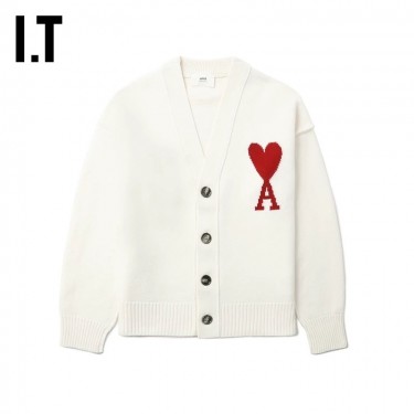 아미파리 클래식 하트 로고 V넥 니트 스웨터 긴팔 루즈핏 화이트 (탑아미공장)