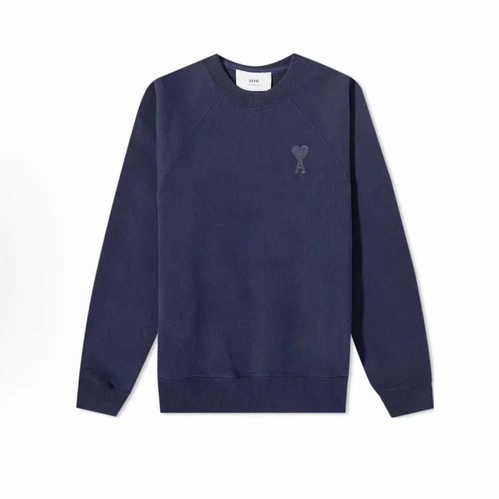 아미파리스 심플 니트 하트 라운드넥 풀오버 스웨트셔츠 블루 (탑아미공장)
