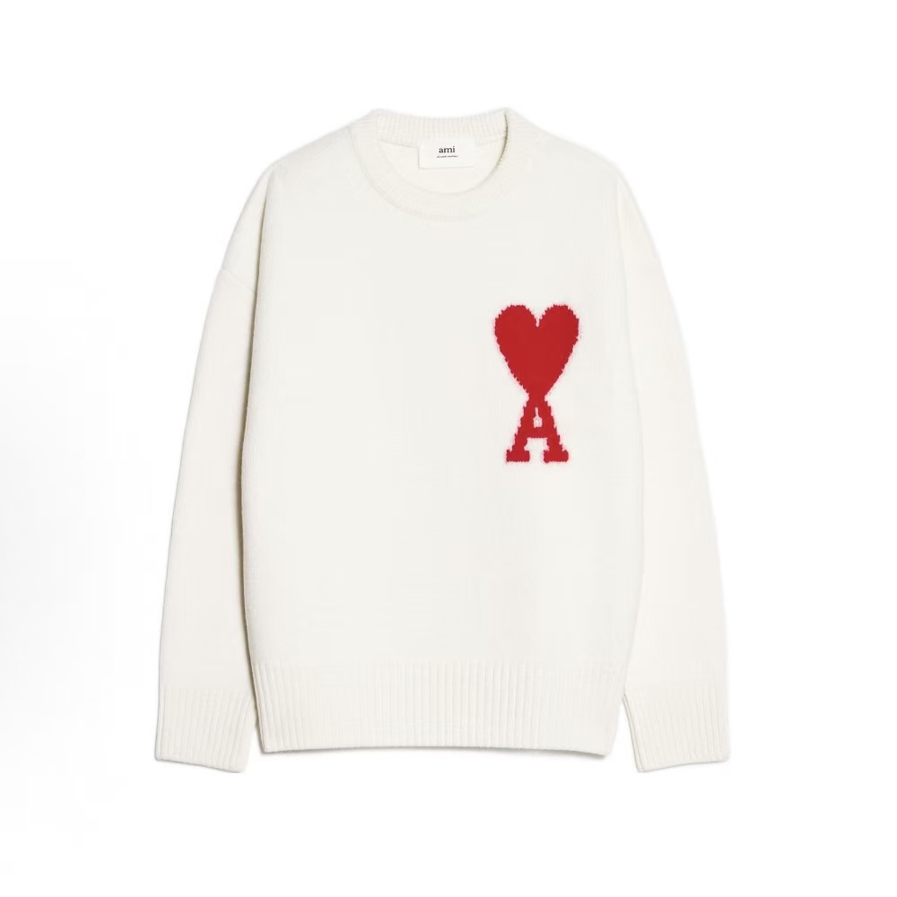 아미파리스 빅 하트 레드 로고 울 라운드 니트 아이보리 (탑아미공장)