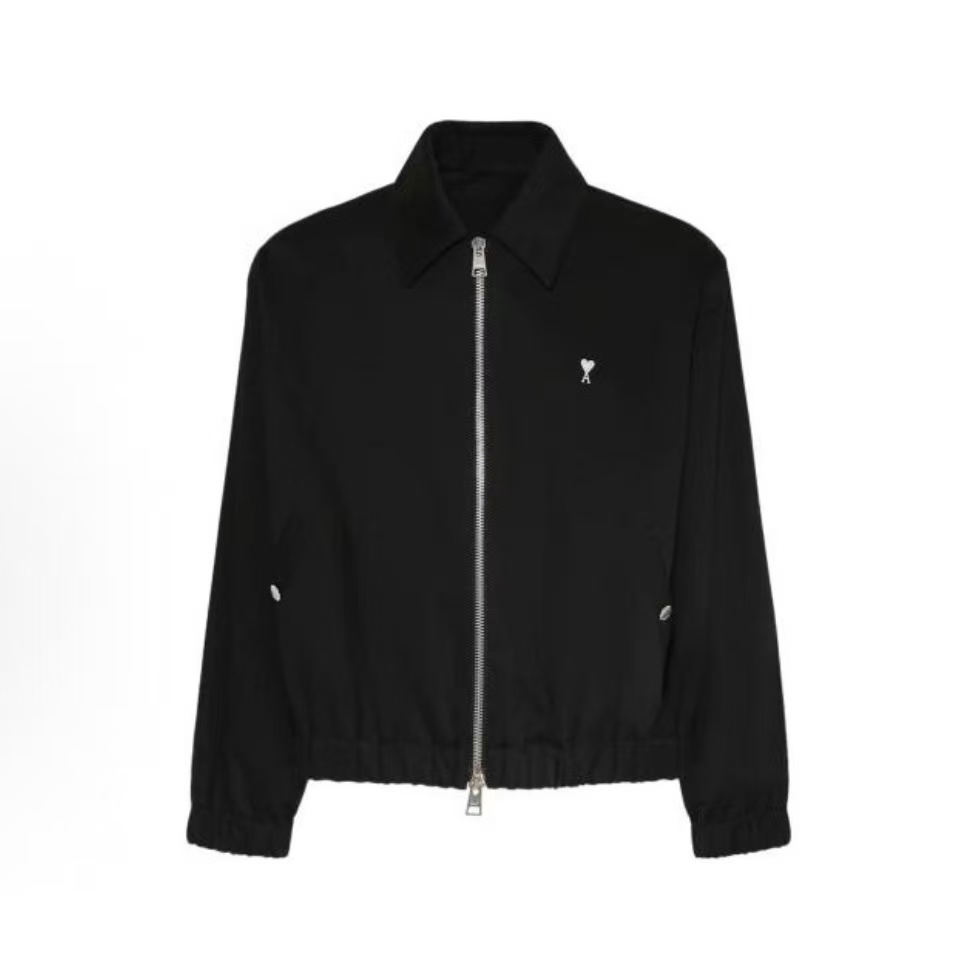 아미파리스 단색 하트 자수 코튼 카라 긴팔 재킷 자켓 블랙 (탑아미공장)