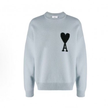 아미파리스 하트 레터링 자카드 라운드넥 루즈핏 니트 (탑아미공장)