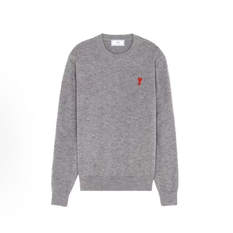 아미파리 하트 로고 미니 자수 크루넥 울 니트 남성 그레이 (탑아미공장)