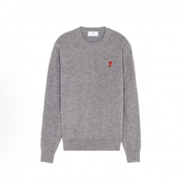아미파리 하트 로고 미니 자수 크루넥 울 니트 남성 그레이 (탑아미공장)