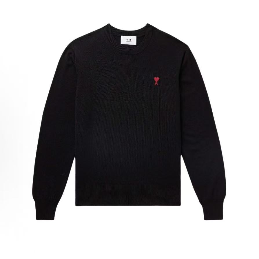 아미파리 하트 로고 미니 자수 크루넥 울 니트 남성 블랙 (탑아미공장)