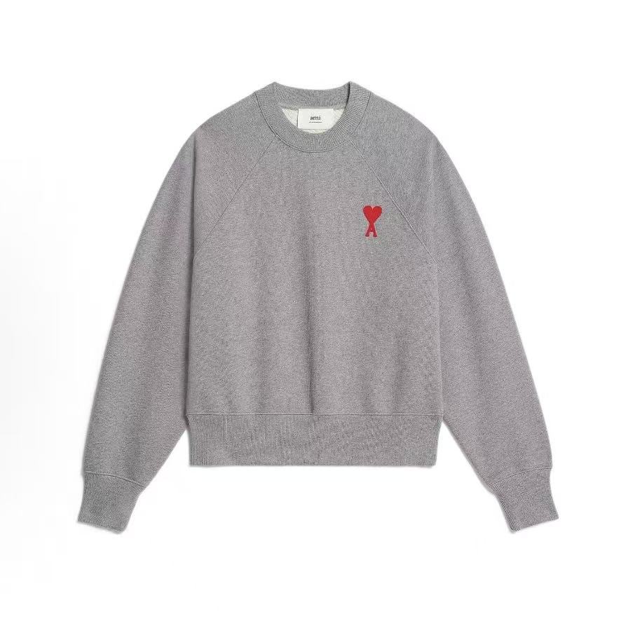 아미파리 SS23 레드 하트 자수 크루넥 맨투맨 유니섹스 그레이 (탑아미공장)