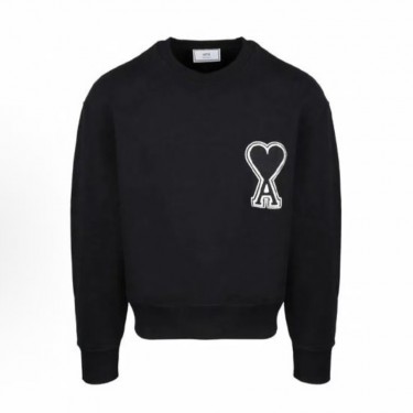 아미파리 퓨어 컬러 하트 로고 클래식 라운드넥 맨투맨 블랙 (탑아미공장)