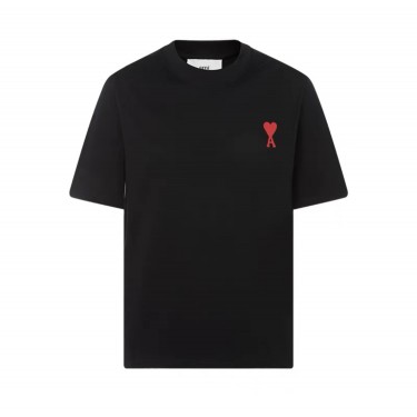 아미파리 SS23 레드 하트 자수 반팔 티셔츠 블랙 (탑아미공장)