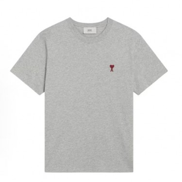 아미파리 단색 하트 로고 자수 라운드넥 루즈핏 반팔 티셔츠 그레이 (탑아미공장)
