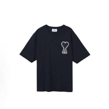 아미파리 SS21 하트 로고 자수 라운드넥 반소매 티셔츠 네이비 (탑아미공장)
