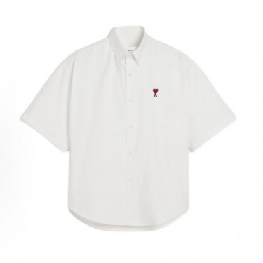 아미파리 단색 카라 버튼 로고 자수 하트 루즈핏 반소매 셔츠 화이트 (탑아미공장)