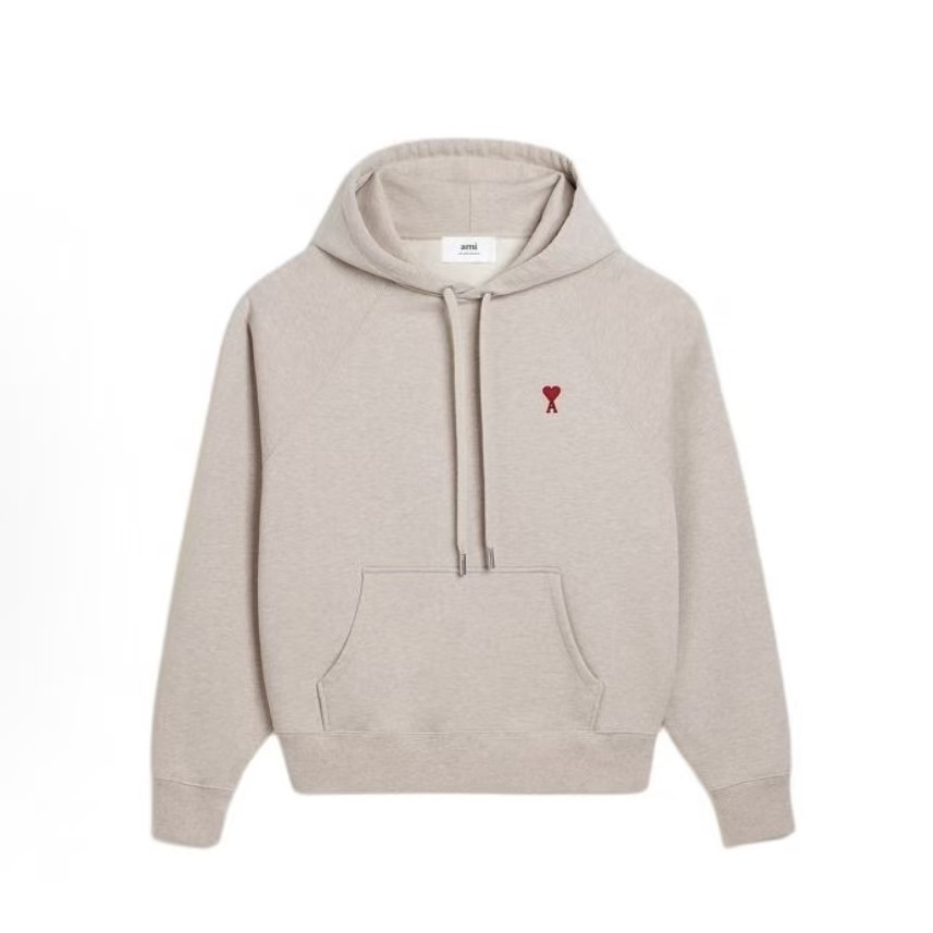 아미파리 SS24 하트 패턴 편안한 코튼 후드 풀오버 맨투맨 크림 아이보리 (탑아미공장)