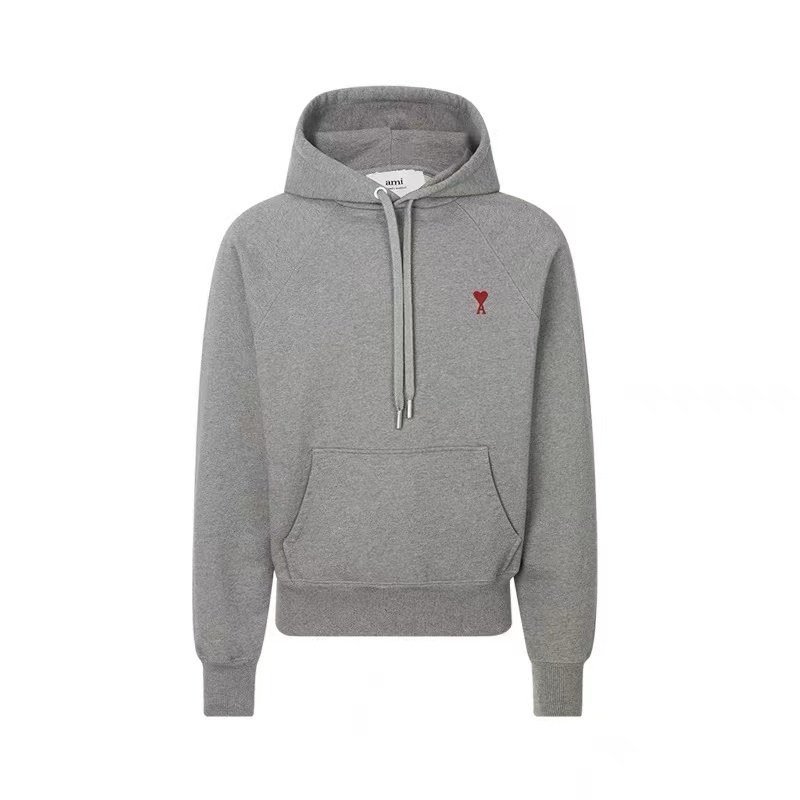 아미파리 자수 로고 드로스트링 스트링 디테일 풀오버 긴팔 스웨트셔츠 그레이 (탑아미공장)