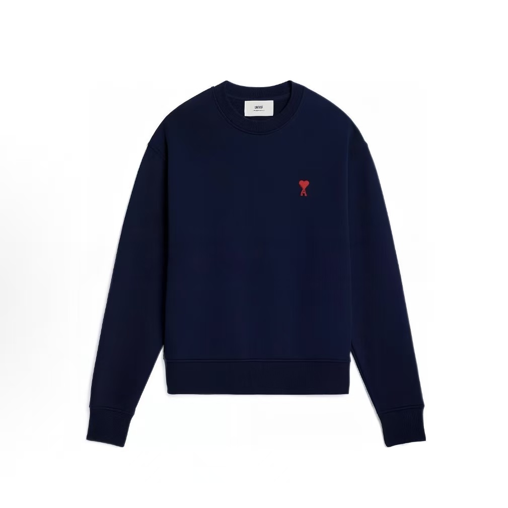 아미파리 FW24 레드 하트 캐주얼 코튼 풀오버 긴팔 라운드넥 스웨트셔츠 블루 (탑아미공장)
