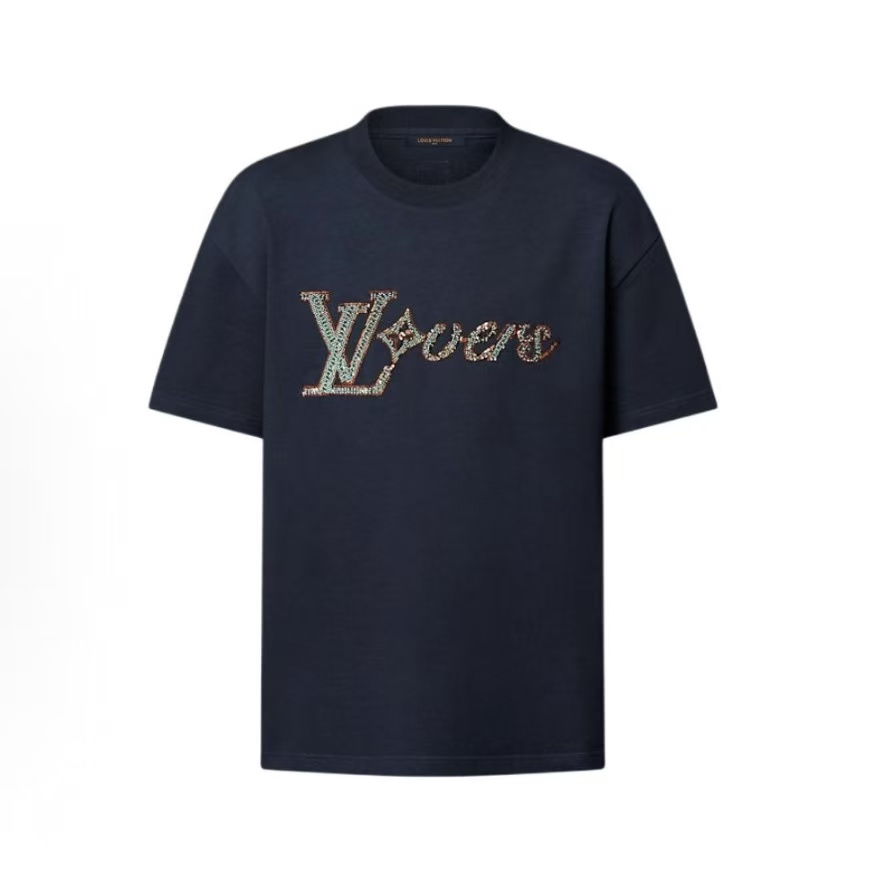 루이비통 FW24 로고 레터 프린트 크루넥 반팔 티셔츠 남성용 딥 네이비 (X공장)