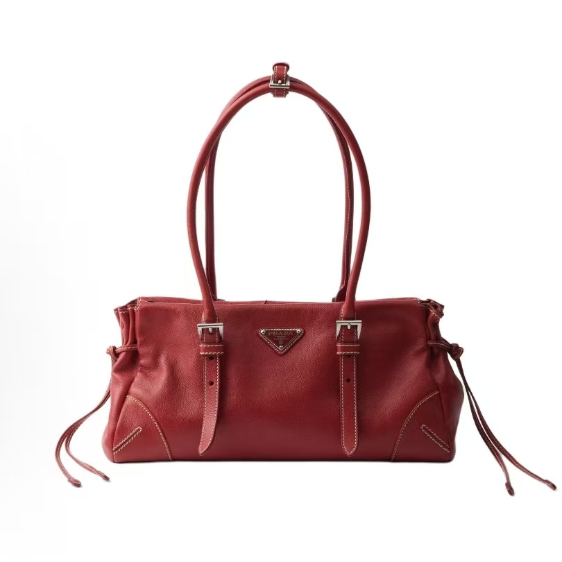 프라다 Bonnie 레드 스프링 실버 메탈 레더 미디엄 토트 숄더백 1BG628