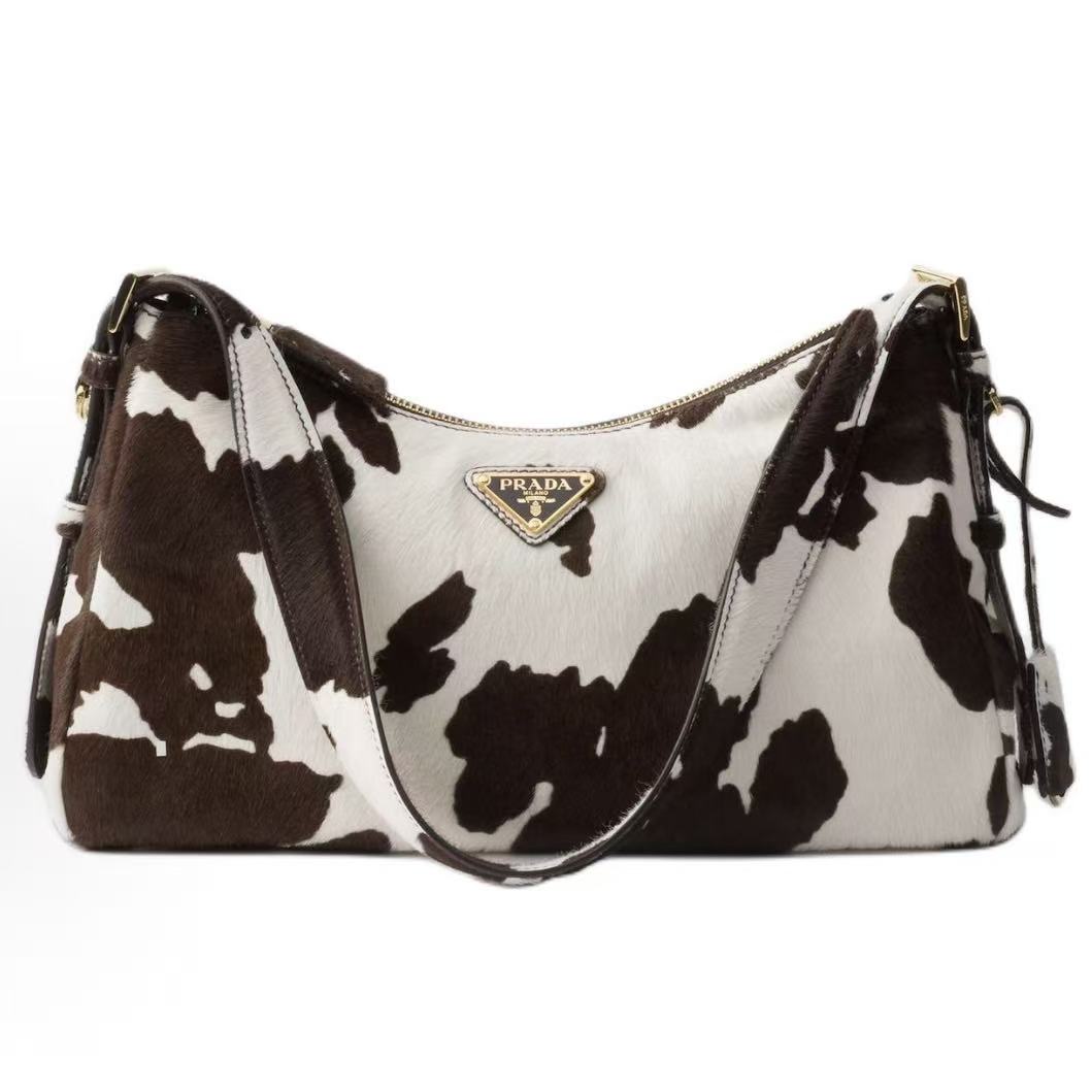 프라다 에메 에나멜 삼각 로고 프린트 카프스킨 호보 숄더백 1BC229