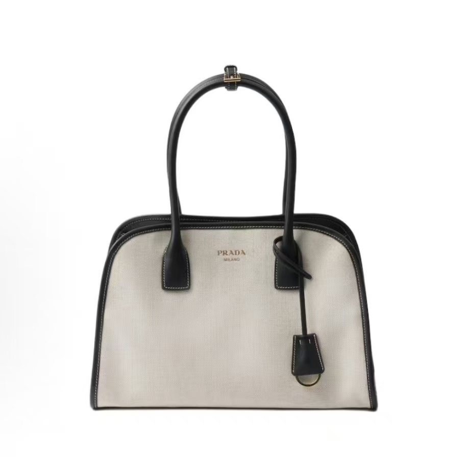 프라다 오버사이즈 레터링 로고 패브릭 토트백 미디엄 1BG572 블랙