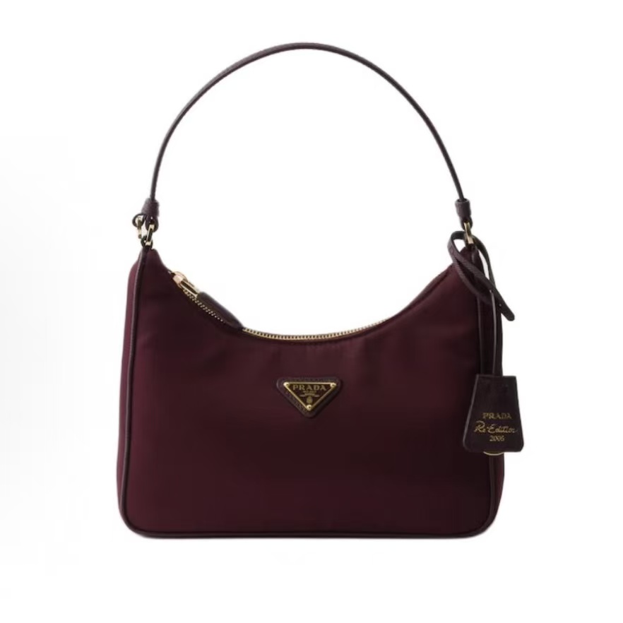 프라다 리에디션 트라이앵글 로고 나일론 미니 토트백 1N204M 와인