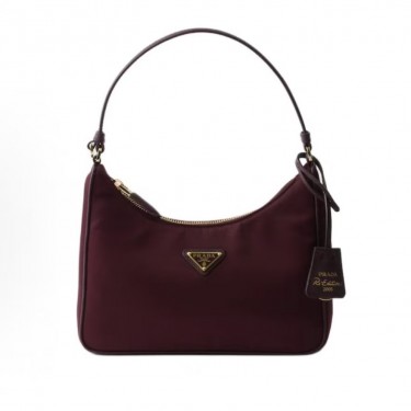 프라다 리에디션 트라이앵글 로고 나일론 미니 토트백 1N204M 와인