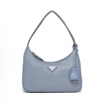 프라다 리에디션 트라이앵글 로고 나일론 미니 토트백 1N204M 스카이 블루