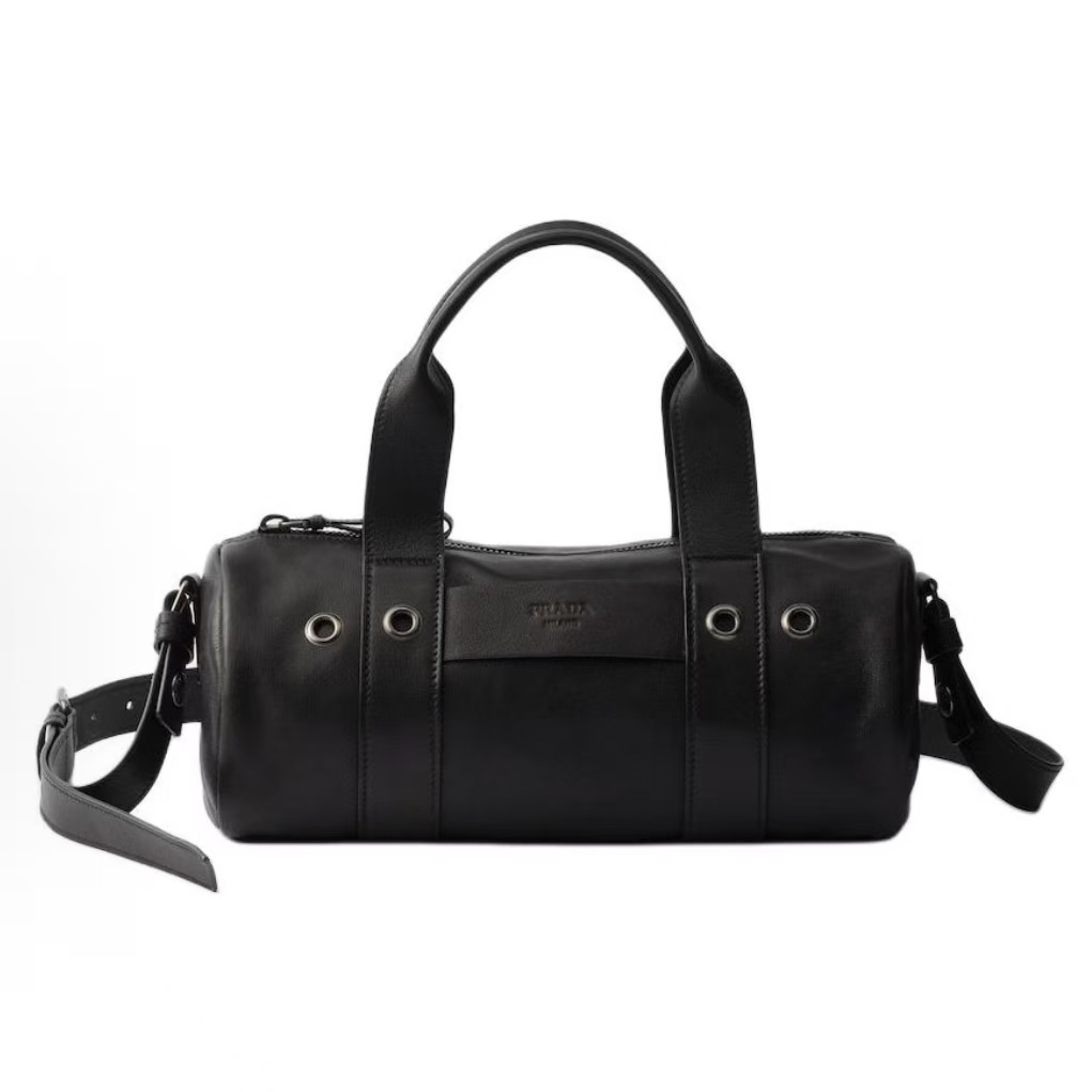 프라다 루트 프린트 레터링 로고 레더 토트백 미디엄 1BB161 블랙