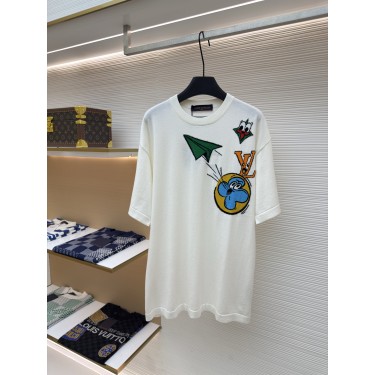 루이비통 페이퍼 플레인 자수 울 니트 반팔 티셔츠 (X공장)