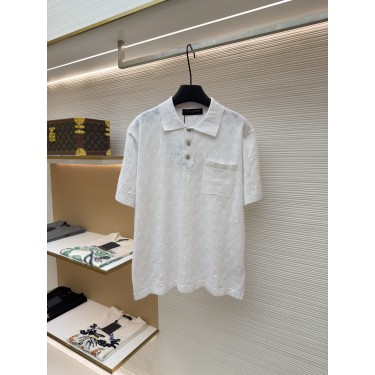 루이비통 레터 퍼포레이티드 펀칭 자카드 니트 반팔 폴로 셔츠 (X공장)