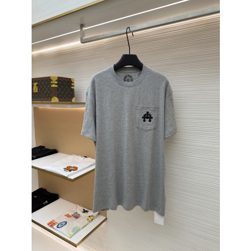 크롬하츠 꽃 패턴 대나무결 코튼 + 가죽 패치 반팔 티셔츠