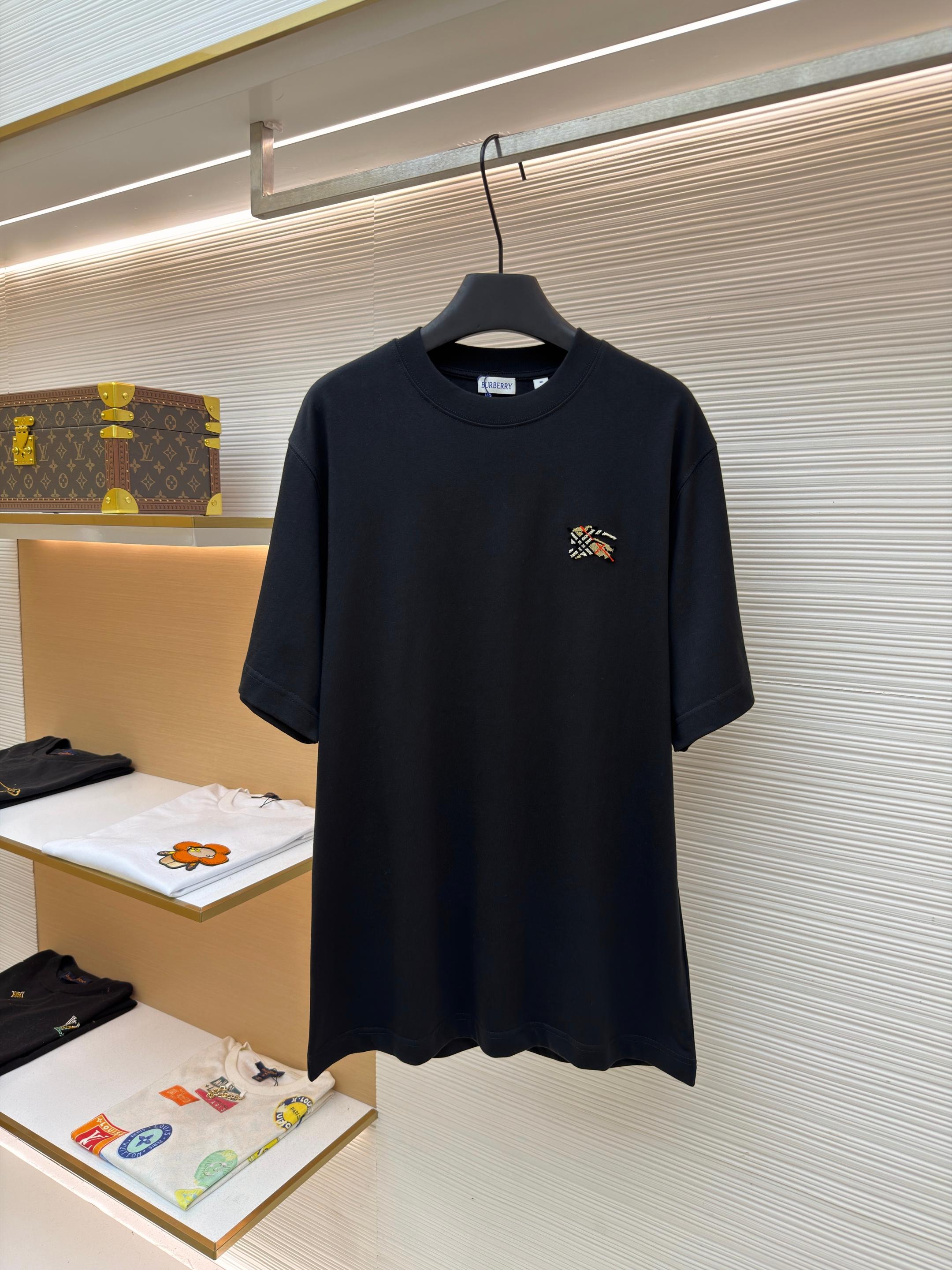 버버리 Burberry 체크 패턴 칫솔 자수 라운드넥 반팔 티셔츠
