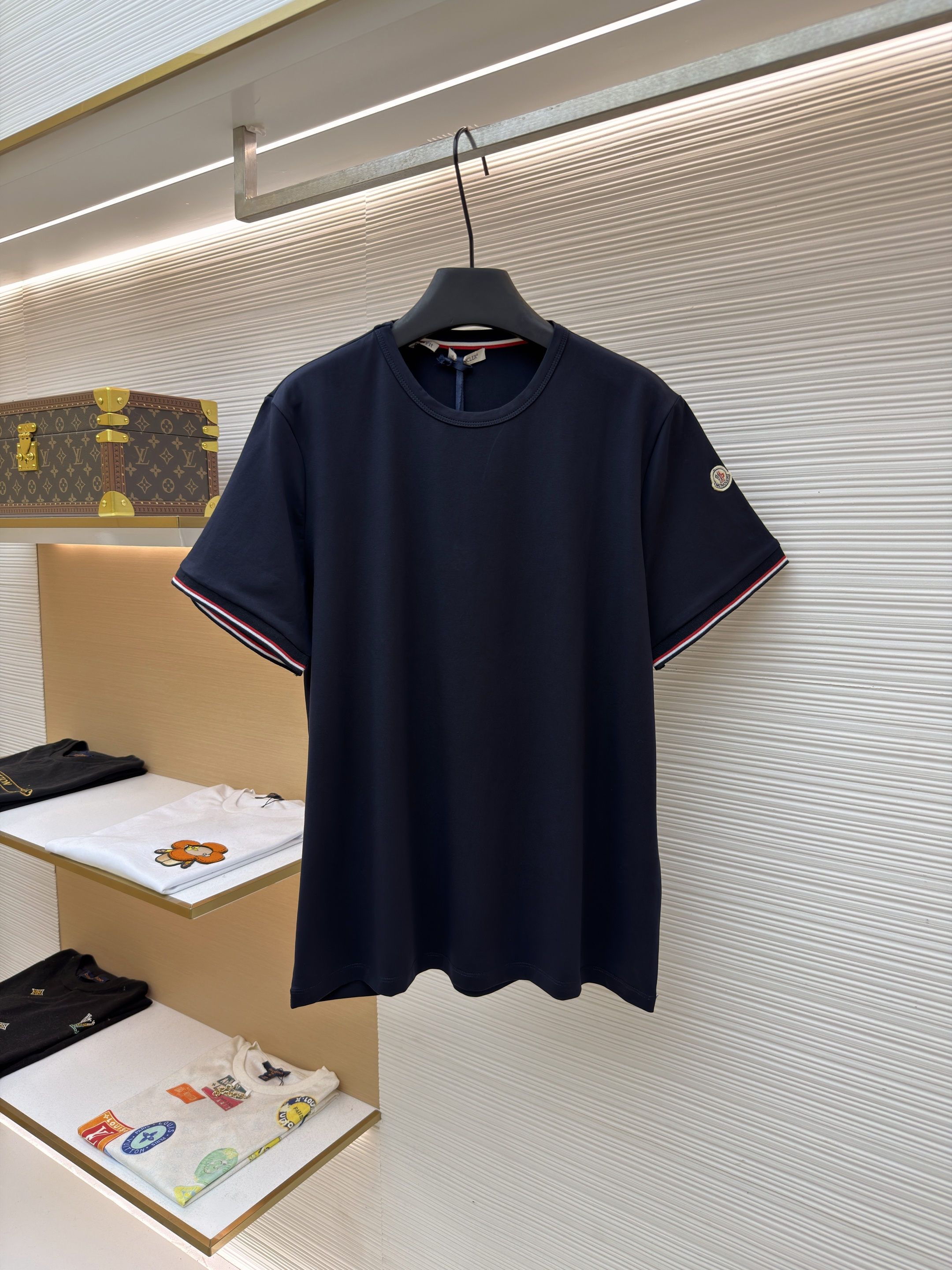 몽클레어 Moncler 로고 삼색 트리밍 코튼 티셔츠